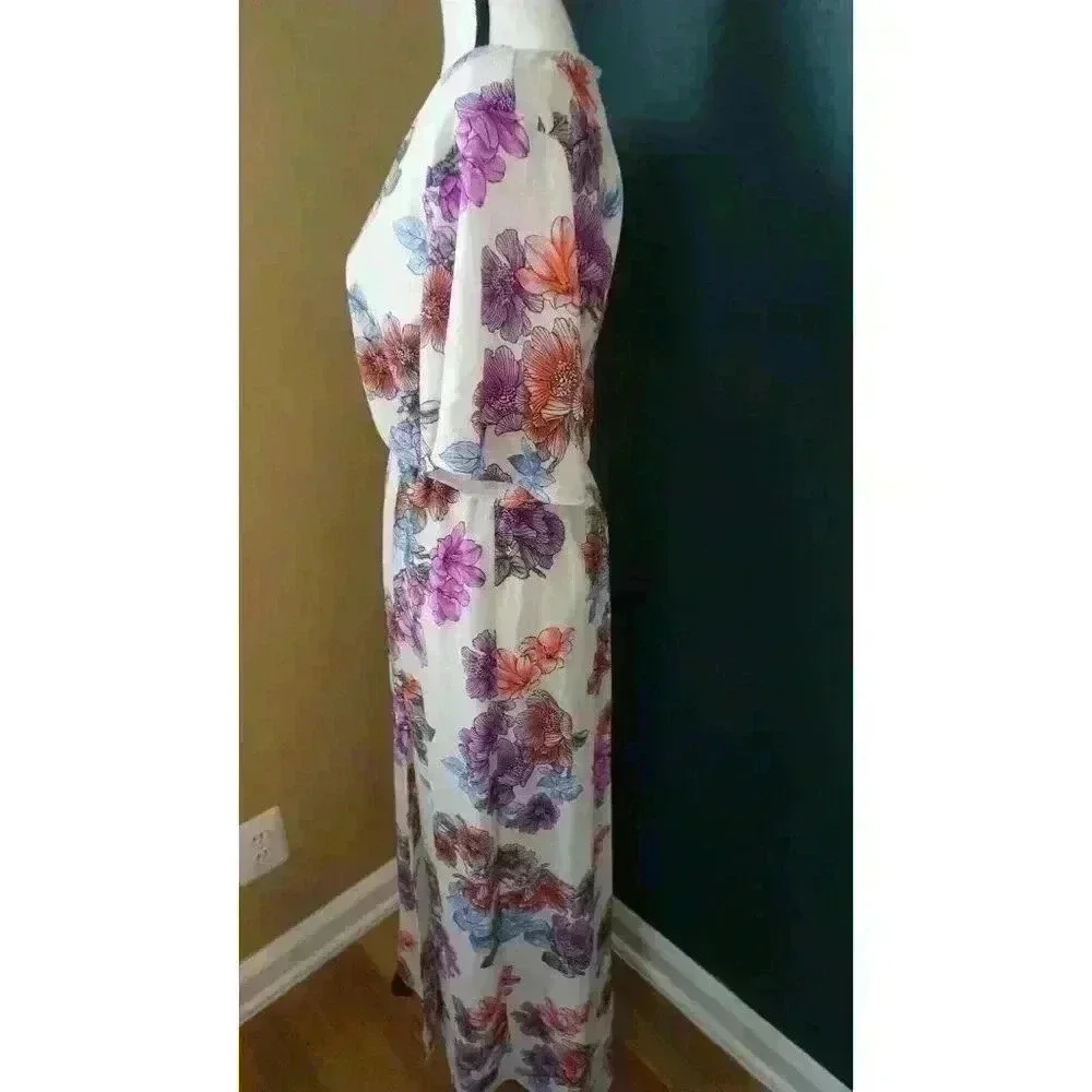 Crystal Sky White Floral Maxi V-Neck Flutter Short Sleeves Boho Dress Size 9 - Picture 5 of 15